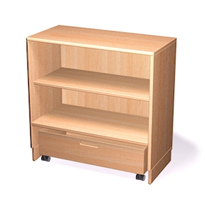 Bausteinschrank mit 2 Böden, 1 Bausteinwagen,Massivholz Birke B 80 x H 80 x T 40 cm